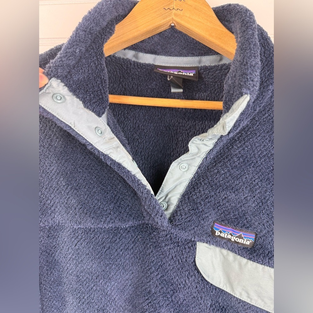 Patagonia women’s Navy & sage green Re-Tool Snap-T pullover Fleece jacket Size L - Picture 3 of 9